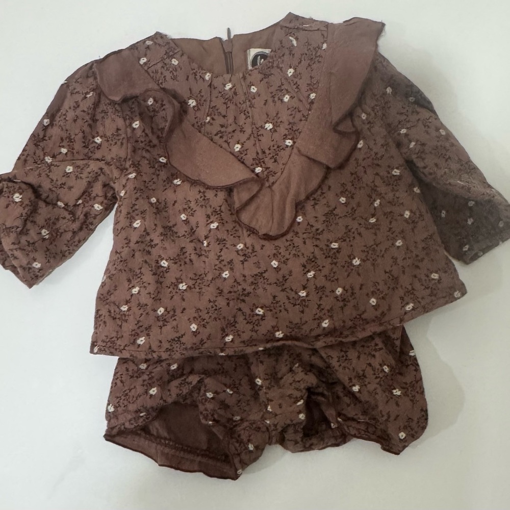 Maniere Brown Floral Baby Outfit